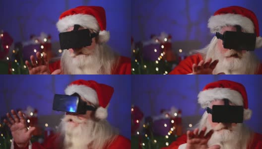 圣诞老人戴着虚拟现实头盔高清在线视频素材下载
