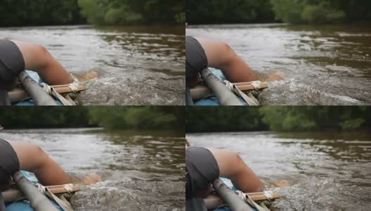 夏日生活方式-人腿河户外木筏之旅高清在线视频素材下载