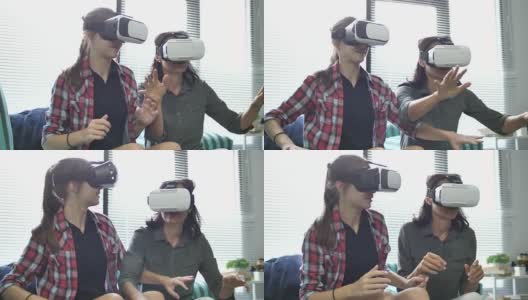 家庭在家里使用VR头盔高清在线视频素材下载