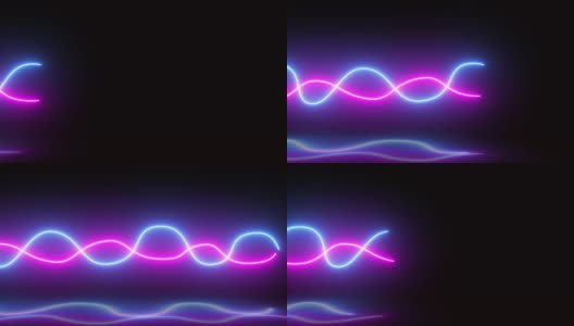 发光的霓虹灯波在黑色的背景。抽象的循环三维渲染氖波。多重激光霓虹线反弹。高清在线视频素材下载