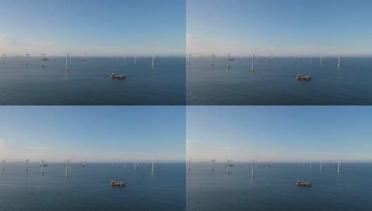 海上风力发电厂的鸟瞰图高清在线视频素材下载
