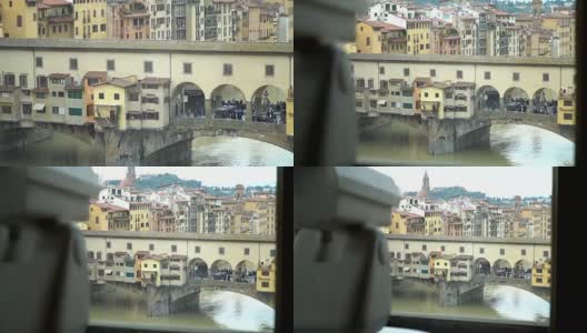 维琪奥桥的特写镜头拍摄于意大利佛罗伦萨的乌菲齐宫高清在线视频素材下载