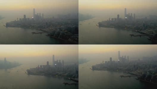 鸟瞰维多利亚港尖沙咀，香港高清在线视频素材下载