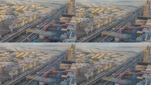 日落时分的迪拜市中心。从上面俯视高清在线视频素材下载