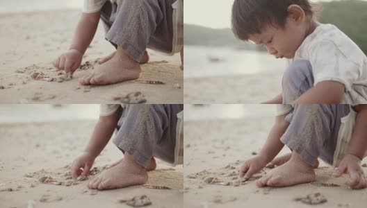 一个男孩在海滩上玩高清在线视频素材下载