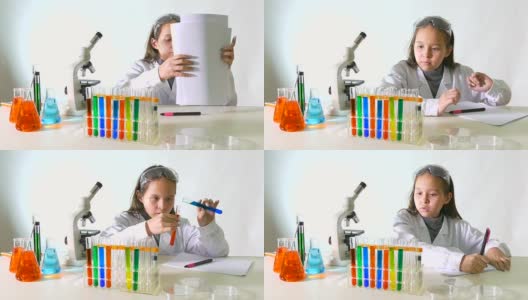 做科学实验的小女孩，读笔记，选择，做笔记高清在线视频素材下载