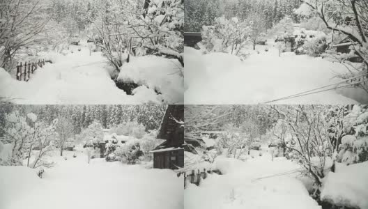 雪下得太大了，在白川村的人行道上几乎走不动高清在线视频素材下载