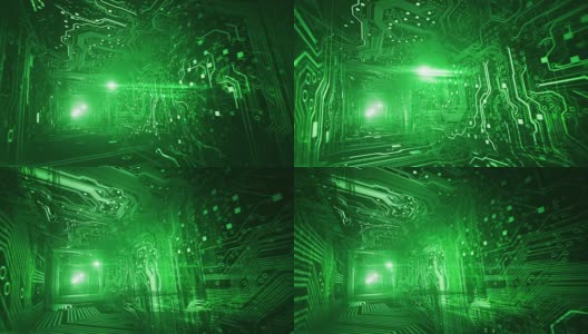 电路板隧道(绿色，黄金比例)-环路高清在线视频素材下载