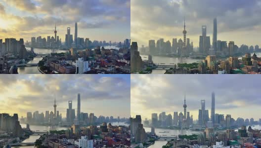 4K:中国上午上海城市景观鸟瞰图高清在线视频素材下载