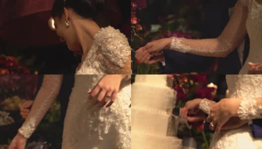 新婚夫妇在切结婚蛋糕高清在线视频素材下载