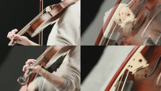 小提琴手在演奏-她的手的特写高清在线视频素材下载