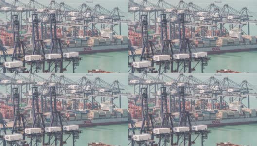 延时:货柜货物在香港青衣港口货柜港口装载到货船上高清在线视频素材下载