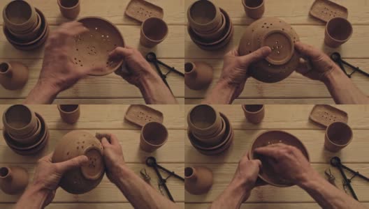 陶艺手工陶艺手工抛光碗高清在线视频素材下载