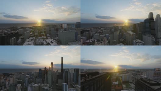 岛屿上的城市和摩天大楼，日落时分高清在线视频素材下载