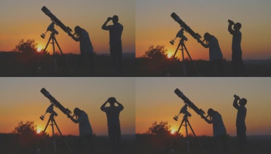 用天文望远镜观察星空。高清在线视频素材下载