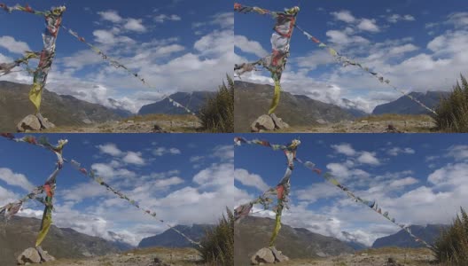 在尼泊尔挥舞祈祷旗高清在线视频素材下载