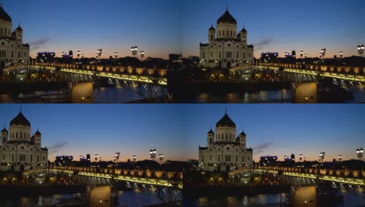 莫斯科,俄罗斯。救世主基督大教堂的夜景高清在线视频素材下载