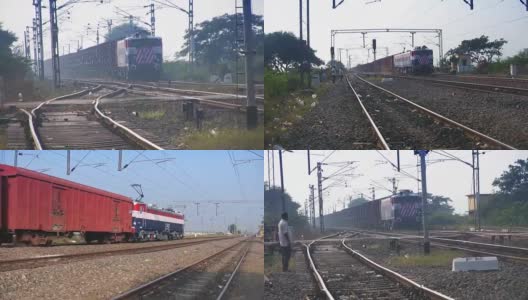 货运列车经过印度车站高清在线视频素材下载