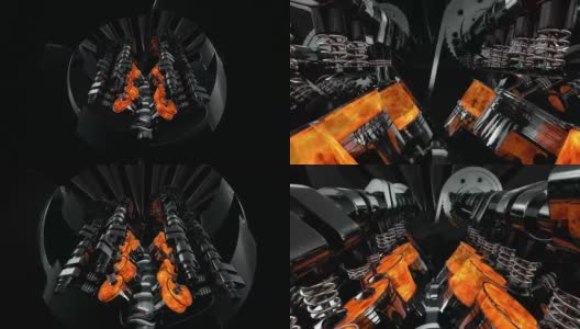闪亮的V8引擎动画与爆炸内的另一个机器高清在线视频素材下载