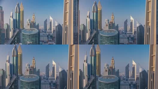 阿联酋迪拜谢赫扎耶德路和迪拜国际金融中心大楼的天际线高清在线视频素材下载