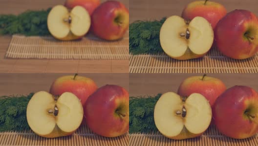 桌上的新鲜苹果高清在线视频素材下载
