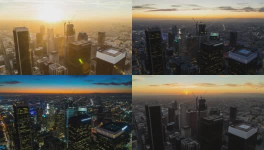 洛杉矶市中心从白天到夜晚的空中屋顶延时高清在线视频素材下载