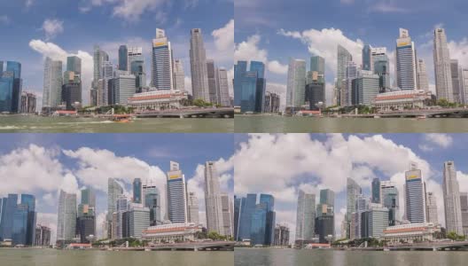 新加坡商业区城市天际线滨水时光流逝，滨海湾，新加坡4K时间流逝高清在线视频素材下载