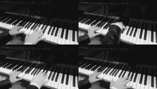 专业女音乐家双手在钢琴上弹奏旋律，复古效果高清在线视频素材下载