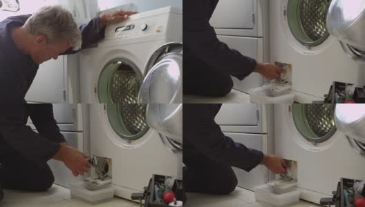 水管工维修家用洗衣机拍摄于R3D高清在线视频素材下载