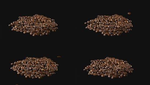 烘焙咖啡豆在黑色背景上旋转高清在线视频素材下载