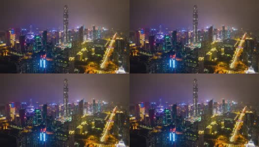 夜光深圳市区航拍全景，时间跨度4k中国高清在线视频素材下载