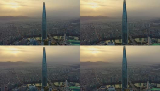 韩国首尔鸟瞰图与乐天世界大厦高清在线视频素材下载