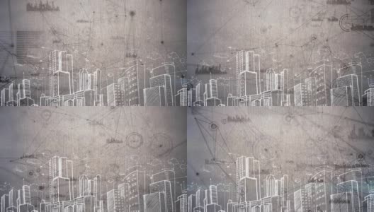 在背景中分析动画的一个城市的画的正面视图高清在线视频素材下载