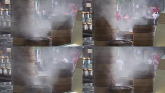 白天时间南京老城街头咖啡馆蒸菜慢镜头全景4k中国高清在线视频素材下载