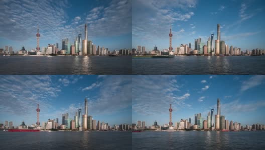 在中国上海陆家嘴金融中心的天际线上延时拍摄，4k质量的延时摄影高清在线视频素材下载