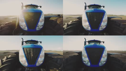 蓝色拖拉机对天空的特写高清在线视频素材下载