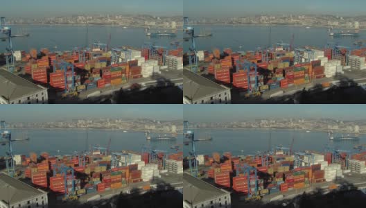 集装箱码头在瓦尔帕莱索，智利，南美。高角度的观点。高清在线视频素材下载