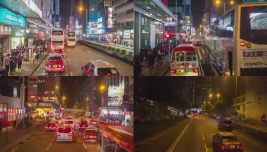 在巴士上旅行，香港街头夜间驾驶高清在线视频素材下载