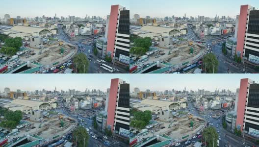 Time Lapse泰国建筑与多重交通道路的天际线高清在线视频素材下载