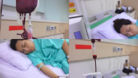 4K:亚洲女性患者在医院盐水中睡觉高清在线视频素材下载