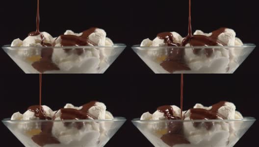 巧克力酱淋在冰淇淋上高清在线视频素材下载