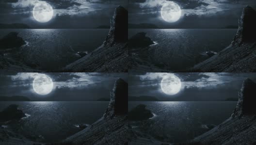 夜晚，月亮和海滨景色高清在线视频素材下载