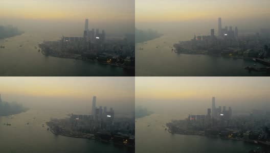鸟瞰维多利亚港尖沙咀，香港高清在线视频素材下载