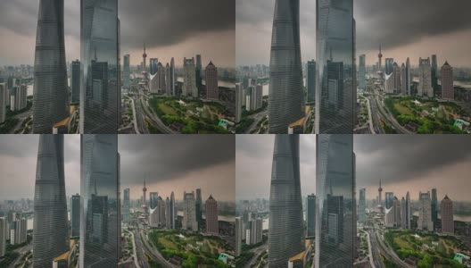 中国上海城市景观交通道路风暴天空著名建筑全景4k时间推移高清在线视频素材下载