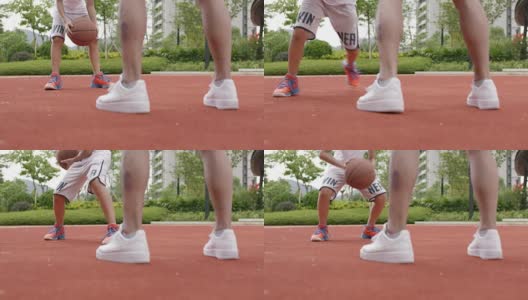 篮球运动员在球场上移动的脚的特写慢动作高清在线视频素材下载
