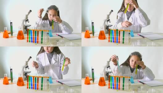 做科学实验的小女孩高清在线视频素材下载