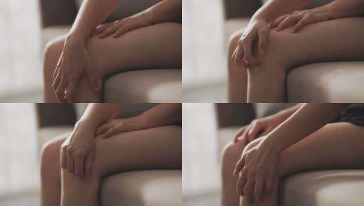 亚洲妇女用手抓挠她发痒的皮肤腿高清在线视频素材下载