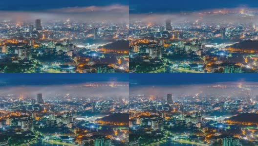 时间的推移zoom out的泰国城市景观金融区在雾高清在线视频素材下载