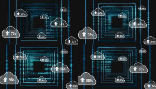 动画云与不断增长的数字霓虹灯广场高清在线视频素材下载