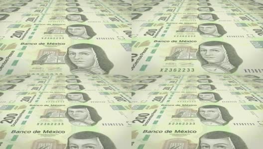200墨西哥比索的钞票在屏幕上滚动，现金，循环高清在线视频素材下载